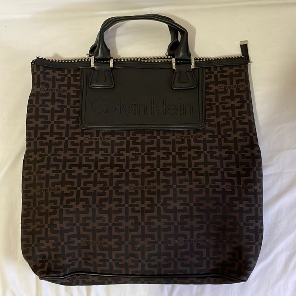 Calvin Klein Logo Canvas and Leather Tote